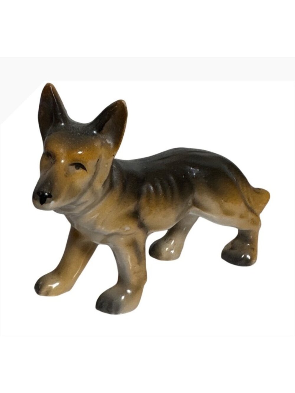 Vintage Ceramic German Shepherd Figurine Brown & Black 3" Long  Japan